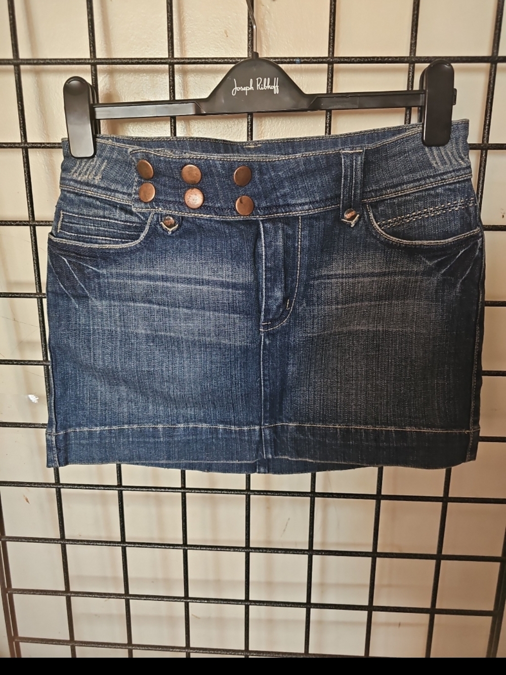 Women's Dark Blue Denim Mini Skirt with Button-Front Detail